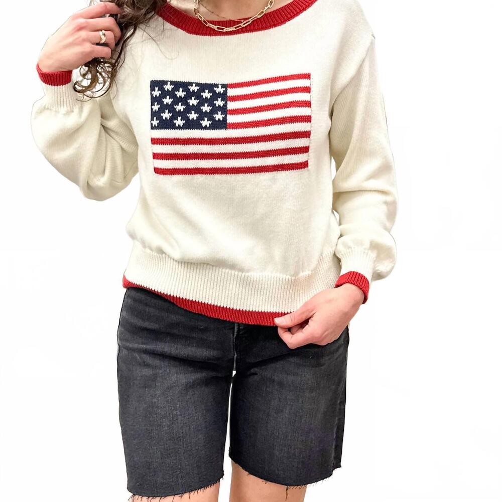 NEW BLU PEPPER long-sleeve american flag sweater in cream